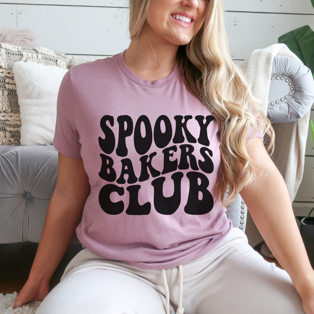 Spooky Bakers Club groovy font tee (multiple colors)